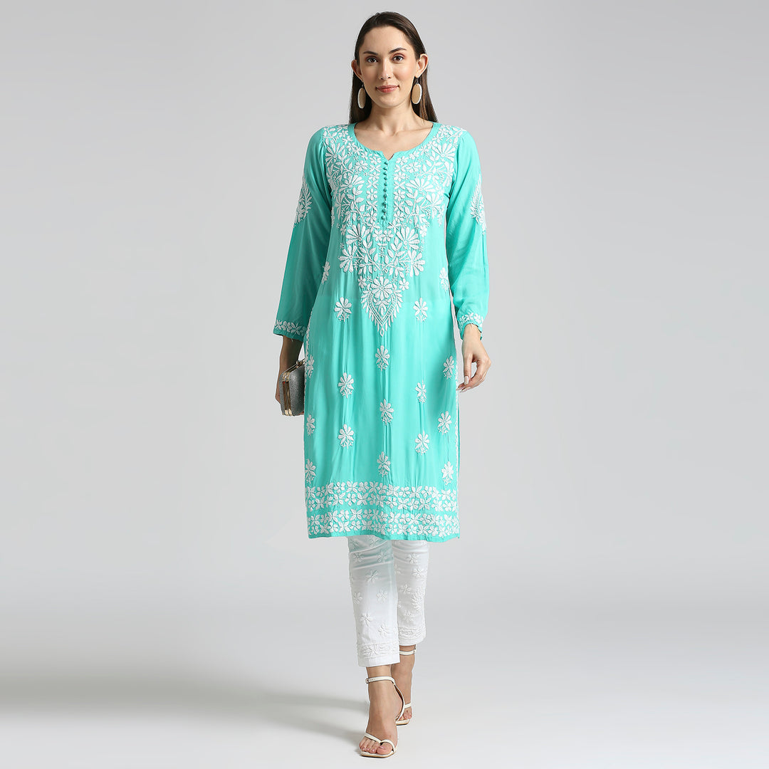 INARA MODAL CHIKANKARI LONG KURTI