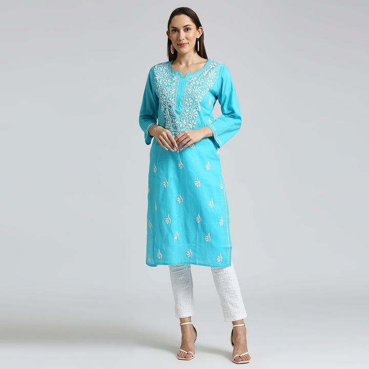 HASEEN COTTON FLOWER CHIKANKARI KURTI