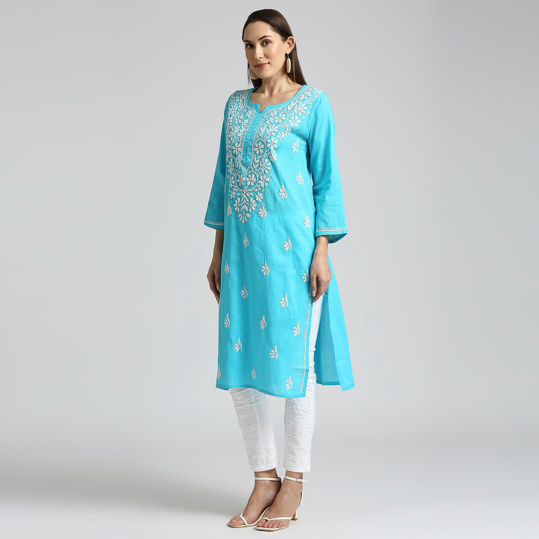 HASEEN COTTON FLOWER CHIKANKARI KURTI