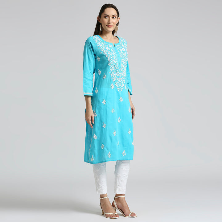 HASEEN COTTON FLOWER CHIKANKARI KURTI