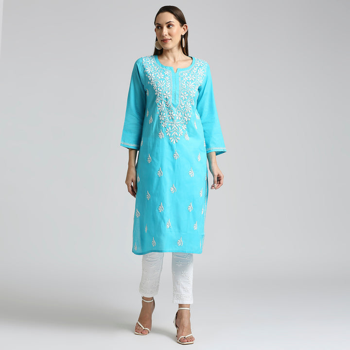 HASEEN COTTON FLOWER CHIKANKARI KURTI