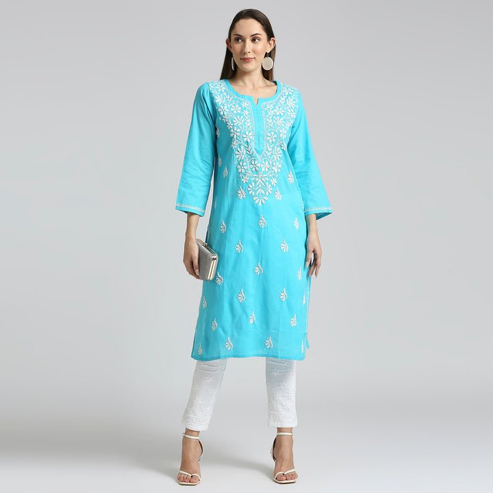 HASEEN COTTON FLOWER CHIKANKARI KURTI