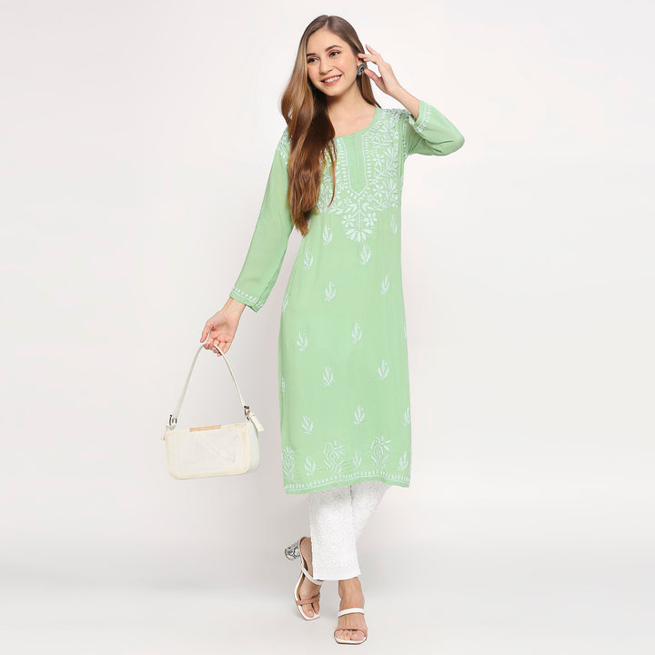 SAARIKA MODAL CHIKANKARI LONG KURTI