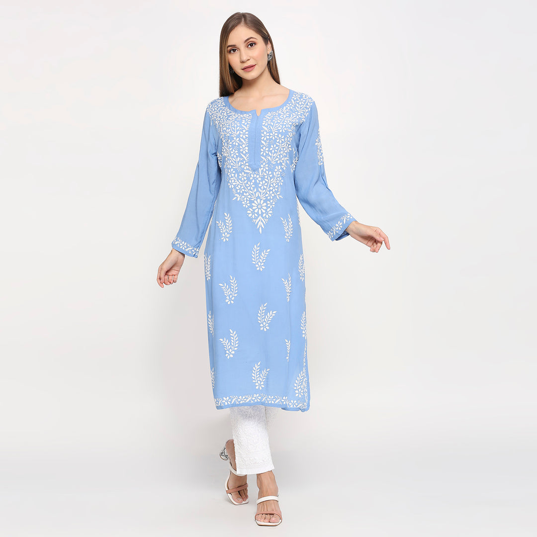 MODAL CHIKANKARI LEAFLET LONG KURTI