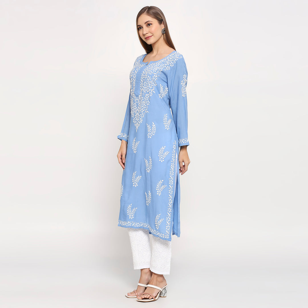 MODAL CHIKANKARI LEAFLET LONG KURTI