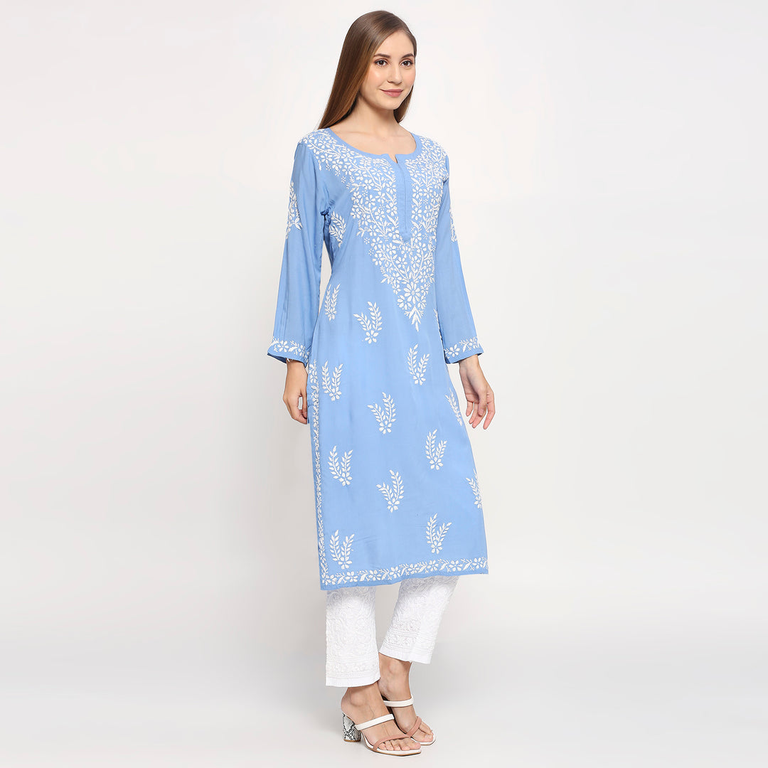 MODAL CHIKANKARI LEAFLET LONG KURTI