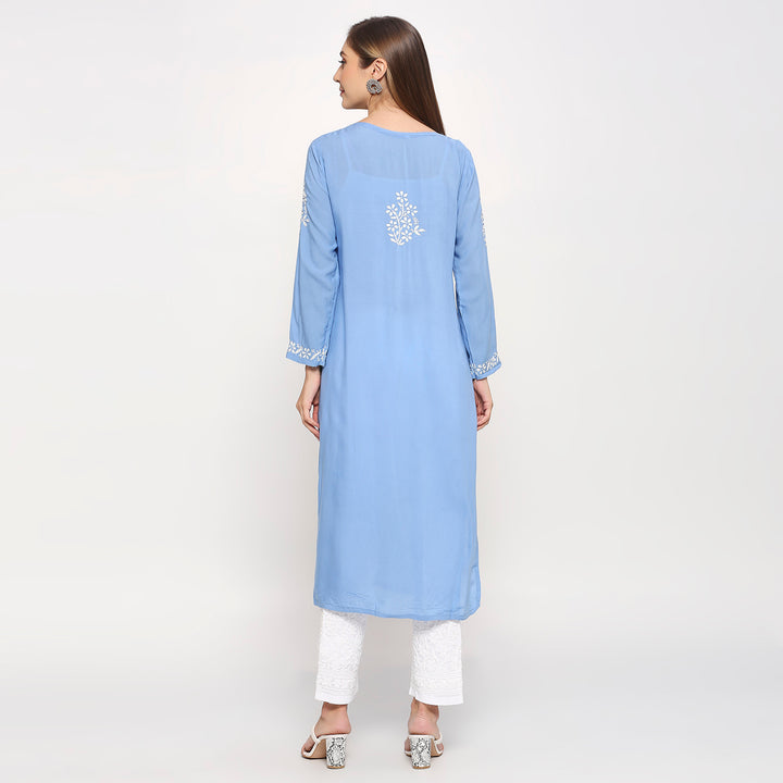 MODAL CHIKANKARI LEAFLET LONG KURTI