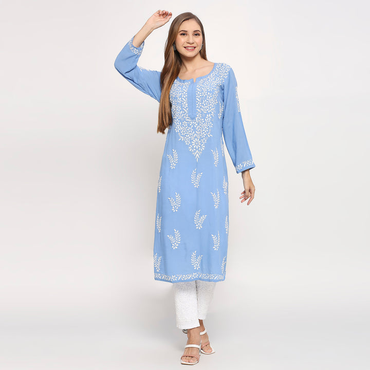 MODAL CHIKANKARI LEAFLET LONG KURTI