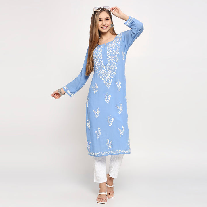 MODAL CHIKANKARI LEAFLET LONG KURTI