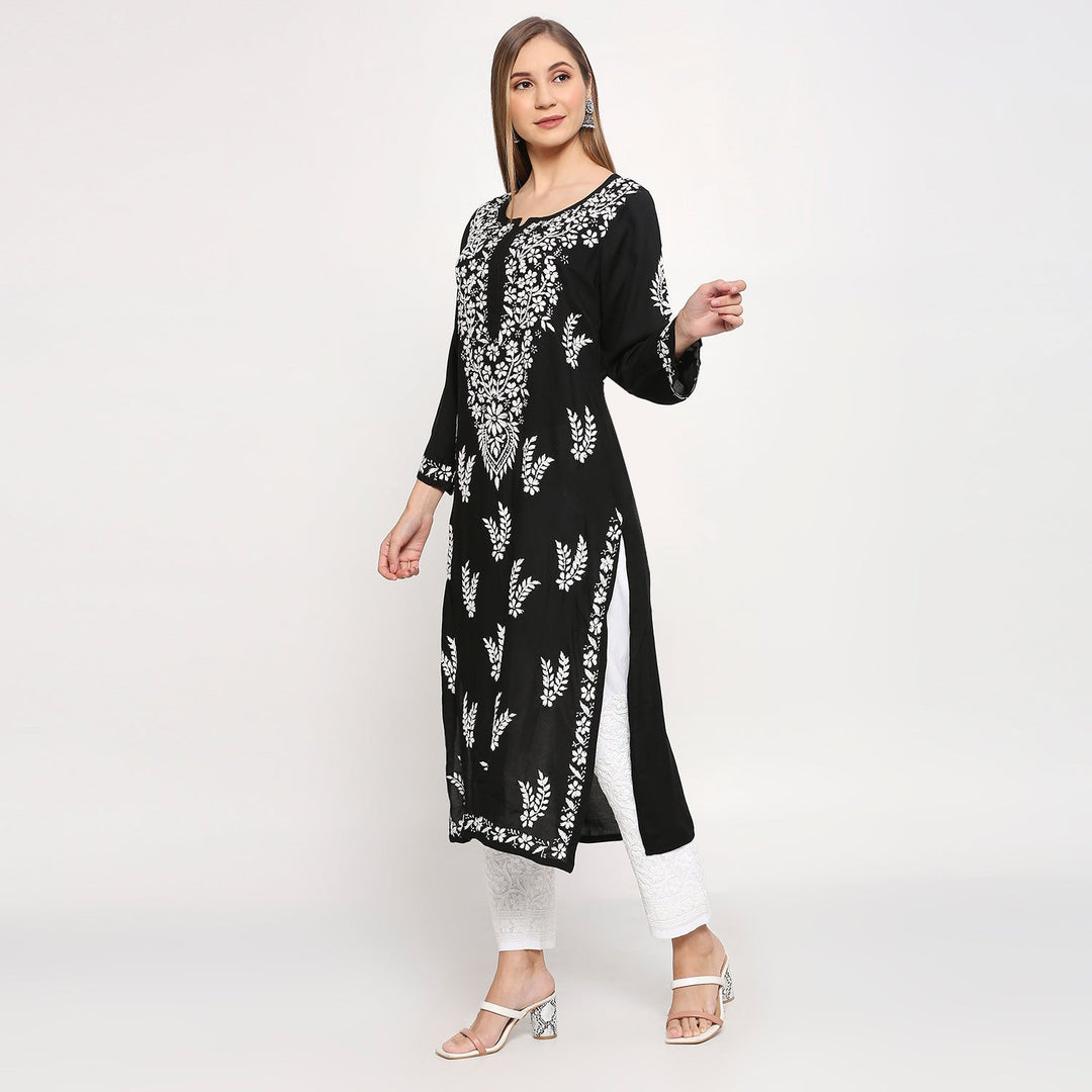 MODAL CHIKANKARI LEAFLET LONG KURTI