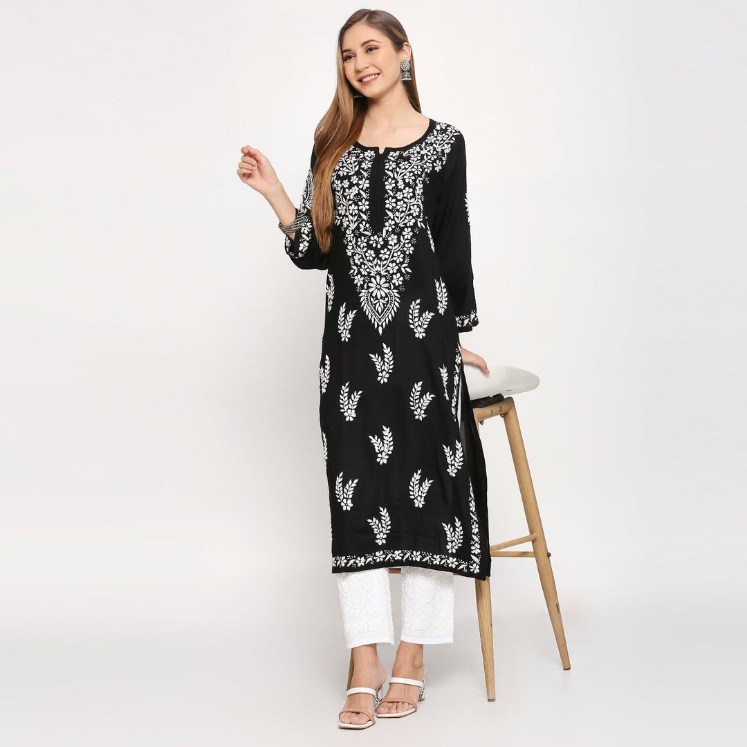 MODAL CHIKANKARI LEAFLET LONG KURTI