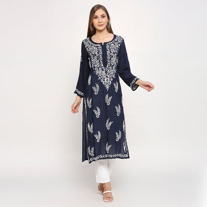 MODAL CHIKANKARI LEAFLET LONG KURTI