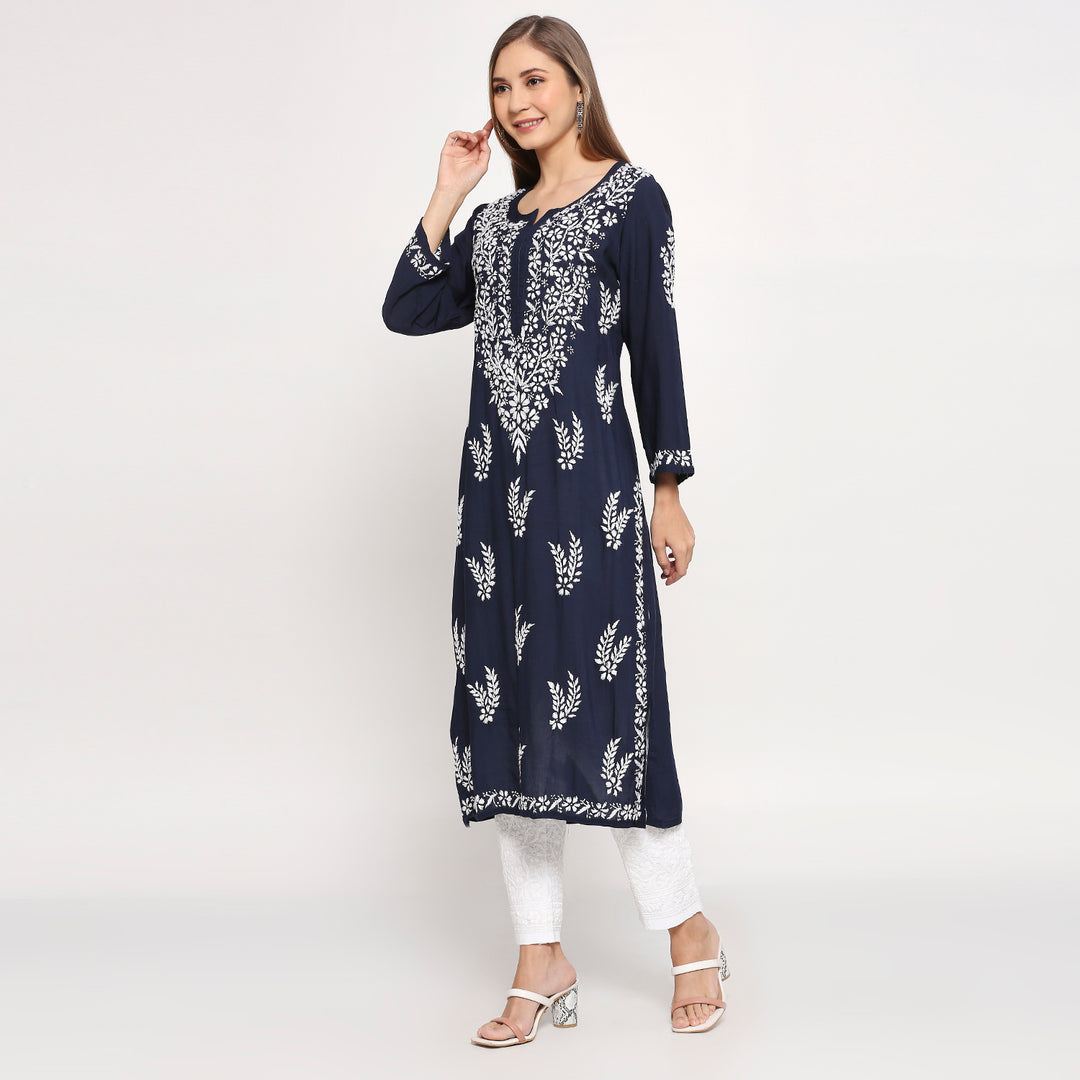 MODAL CHIKANKARI LEAFLET LONG KURTI