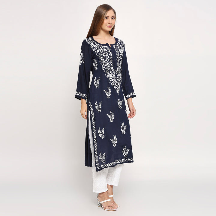 MODAL CHIKANKARI LEAFLET LONG KURTI