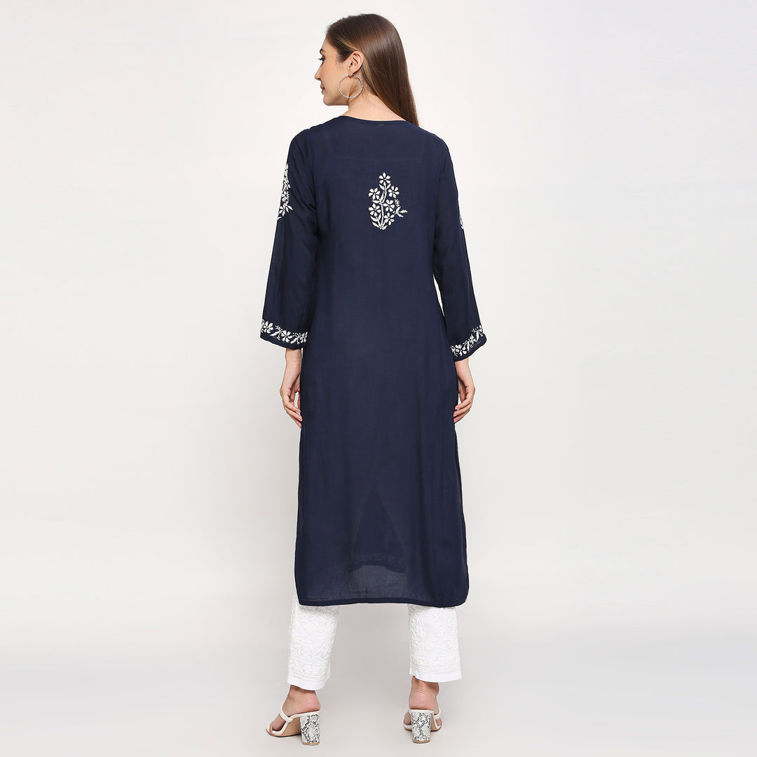 MODAL CHIKANKARI LEAFLET LONG KURTI