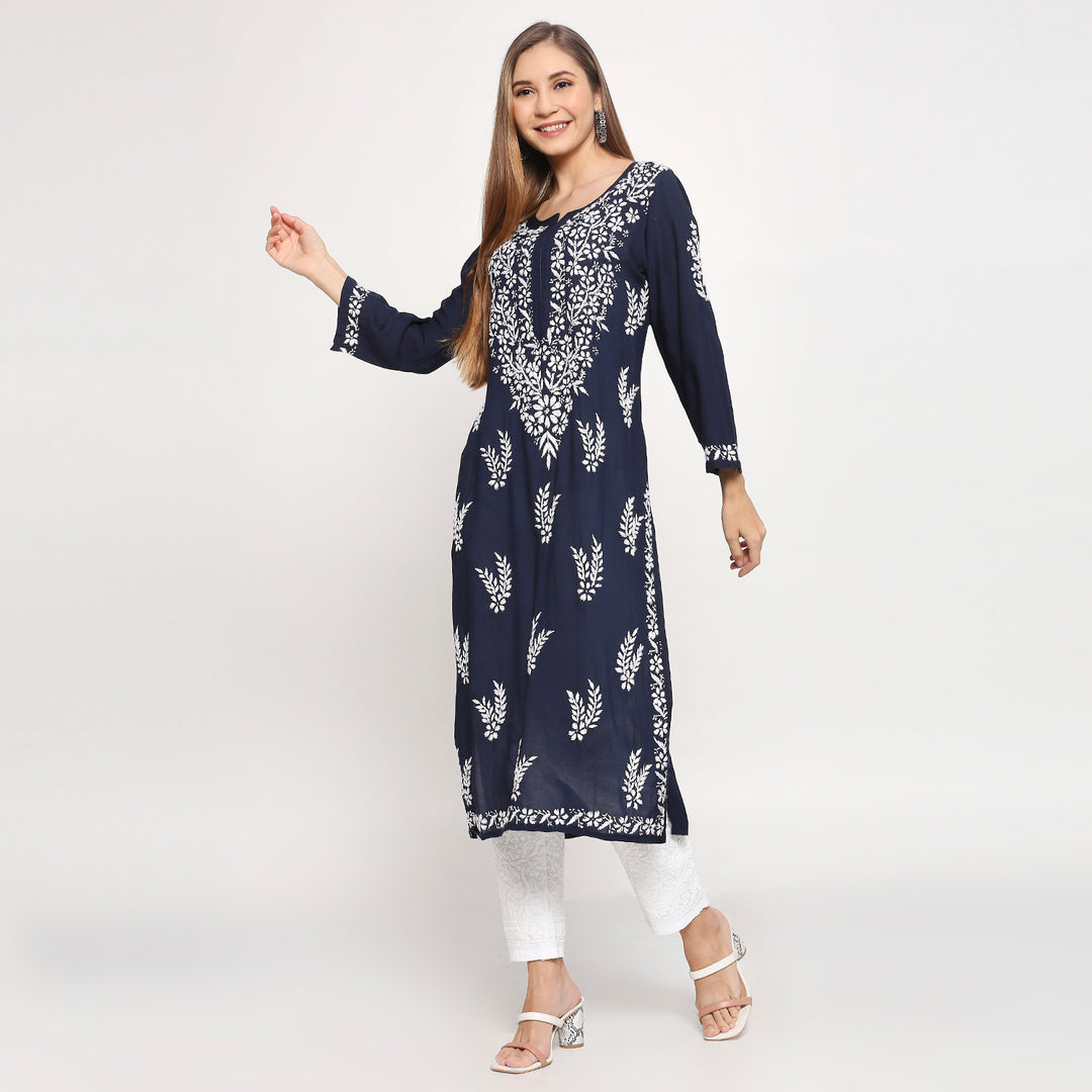 MODAL CHIKANKARI LEAFLET LONG KURTI