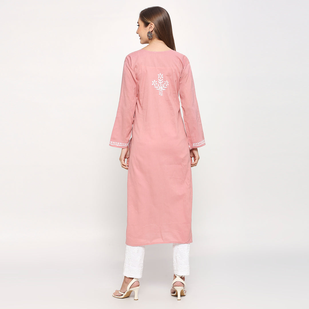 ALEENA COTTON CHIKANKARI NYRA CUT LONG KURTI