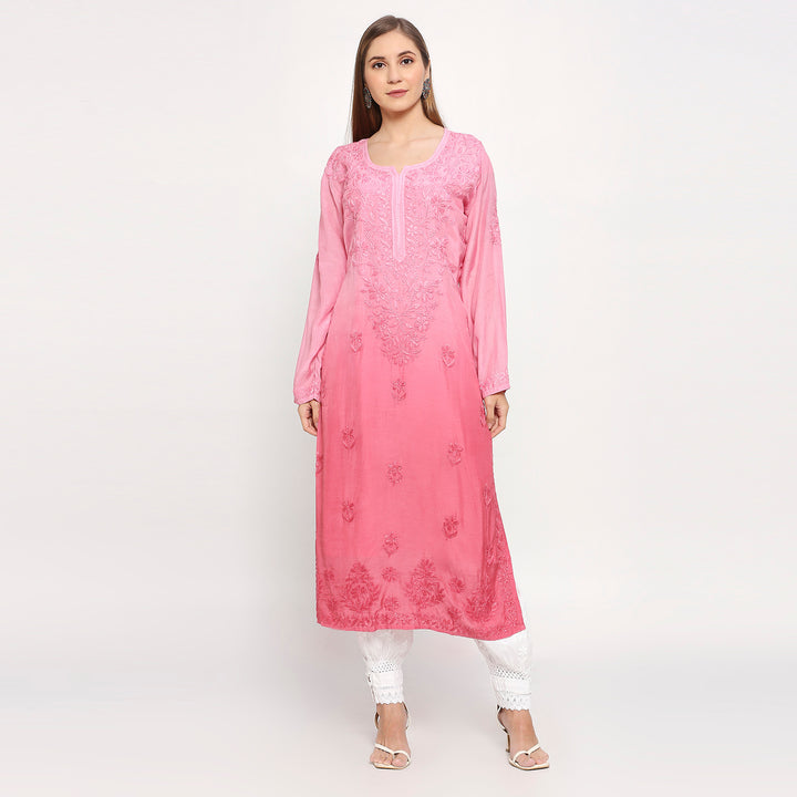 ZOYA MUSLIN CHIKANKARI LONG KURTI