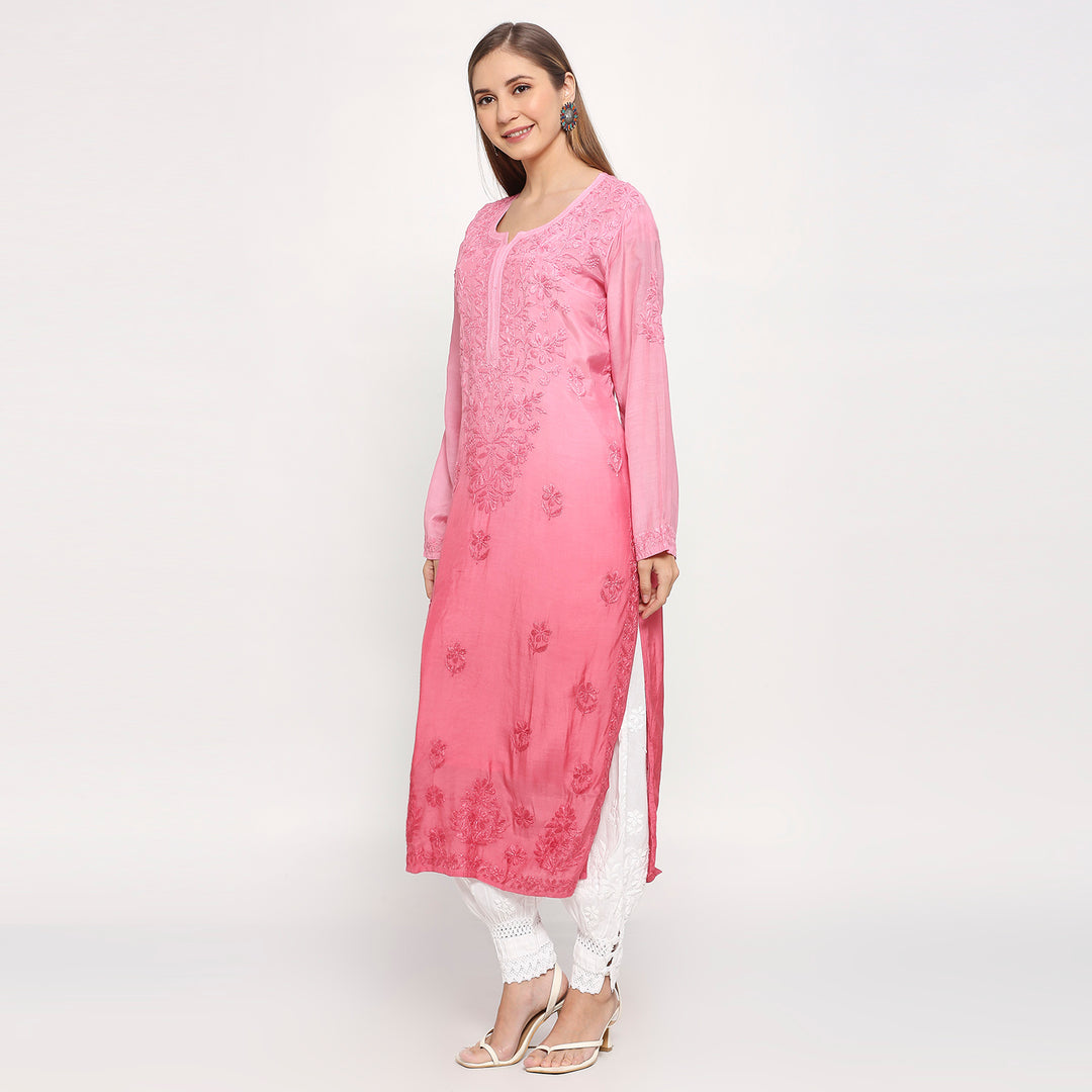 ZOYA MUSLIN CHIKANKARI LONG KURTI