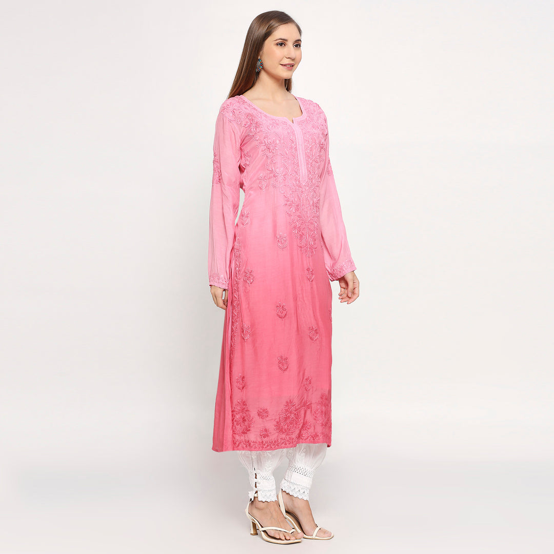 ZOYA MUSLIN CHIKANKARI LONG KURTI