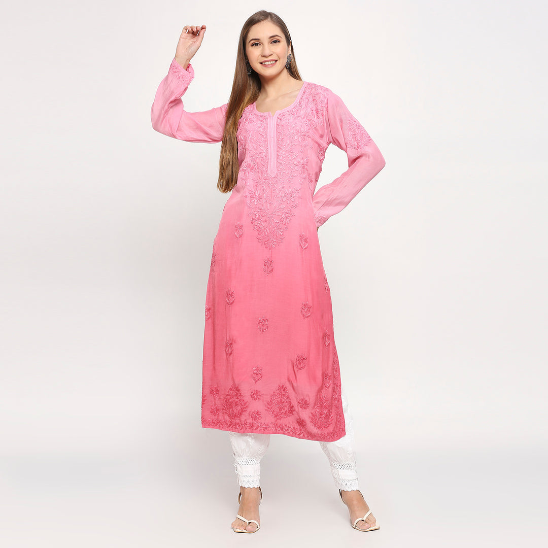 ZOYA MUSLIN CHIKANKARI LONG KURTI