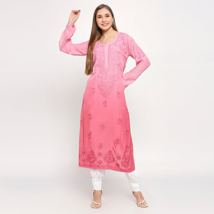 ZOYA MUSLIN CHIKANKARI LONG KURTI