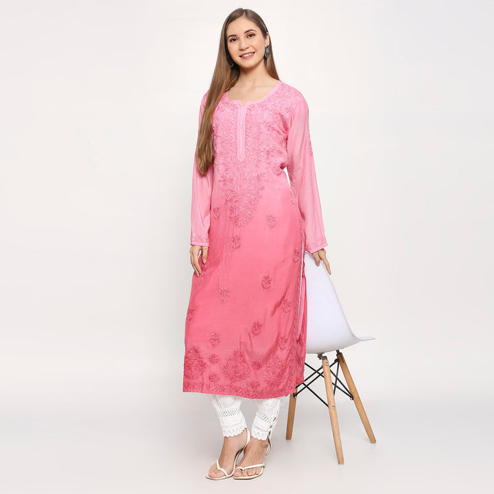 ZOYA MUSLIN CHIKANKARI LONG KURTI