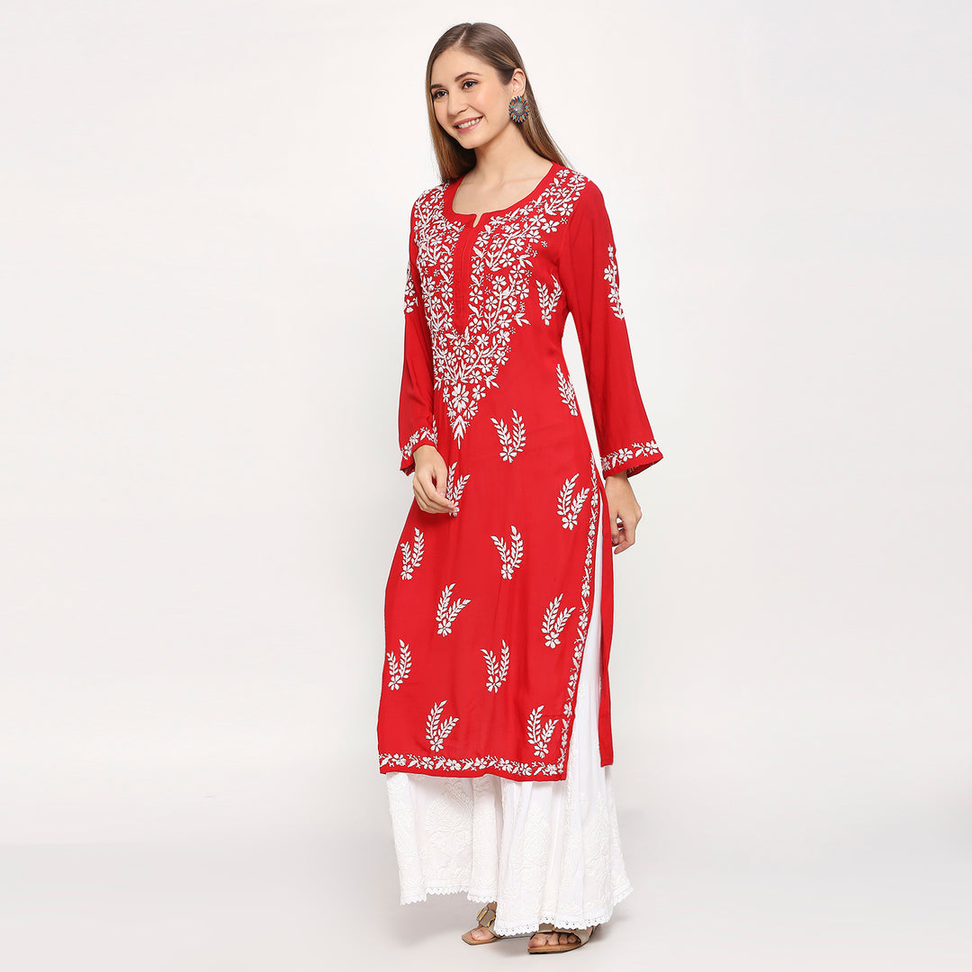 MODAL CHIKANKARI LEAFLET LONG KURTI