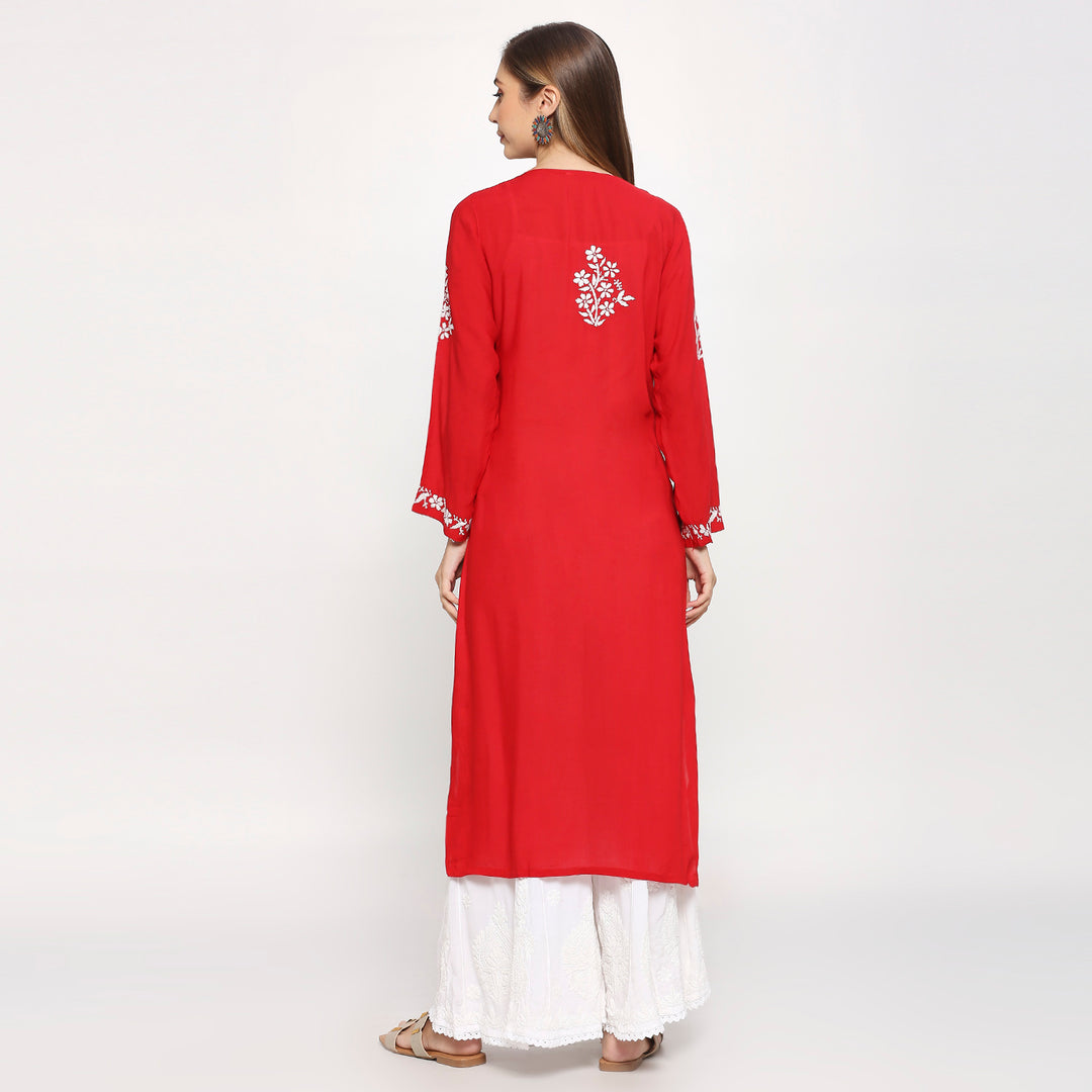 MODAL CHIKANKARI LEAFLET LONG KURTI