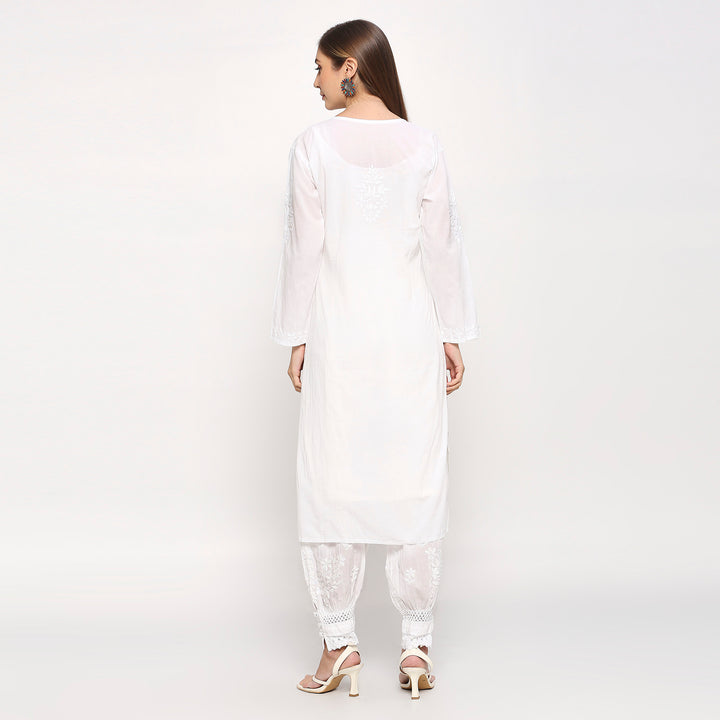 Aleena Cotton Chikankari Nyra Cut Long Kurti