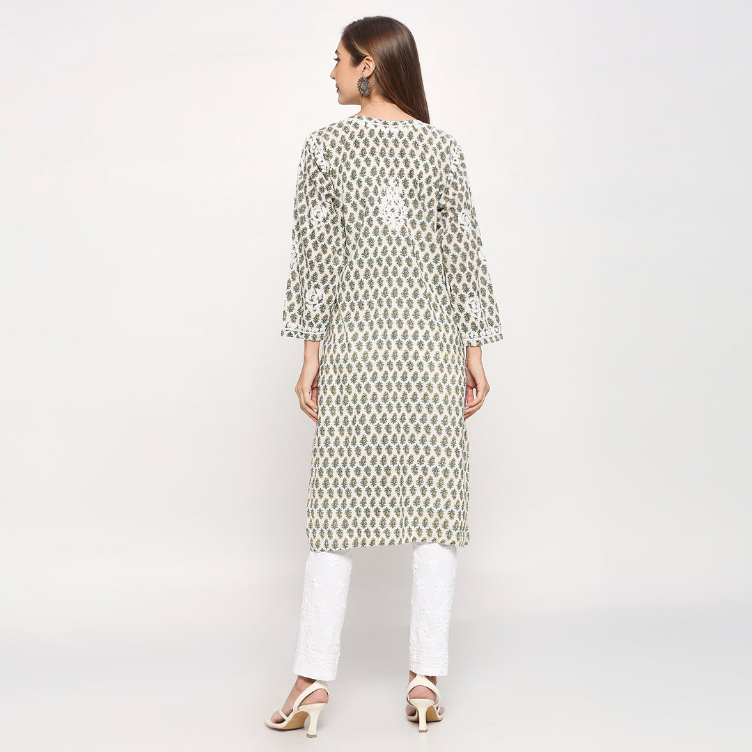 ARSHI COTTON CHIKANKARI PRINTED LONG KURTI