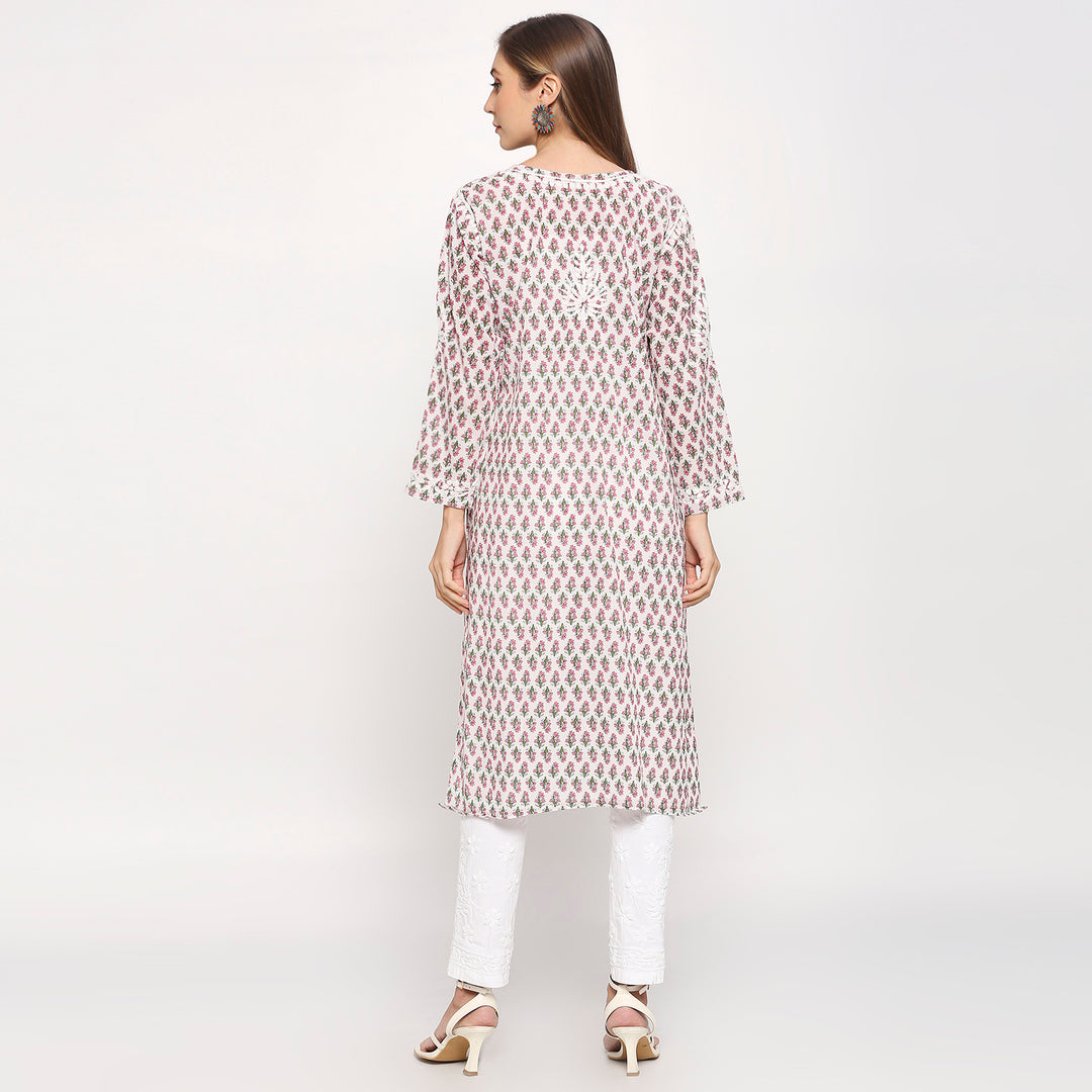 SANYA COTTON CHIKANKARI PRINTED LONG KURTI