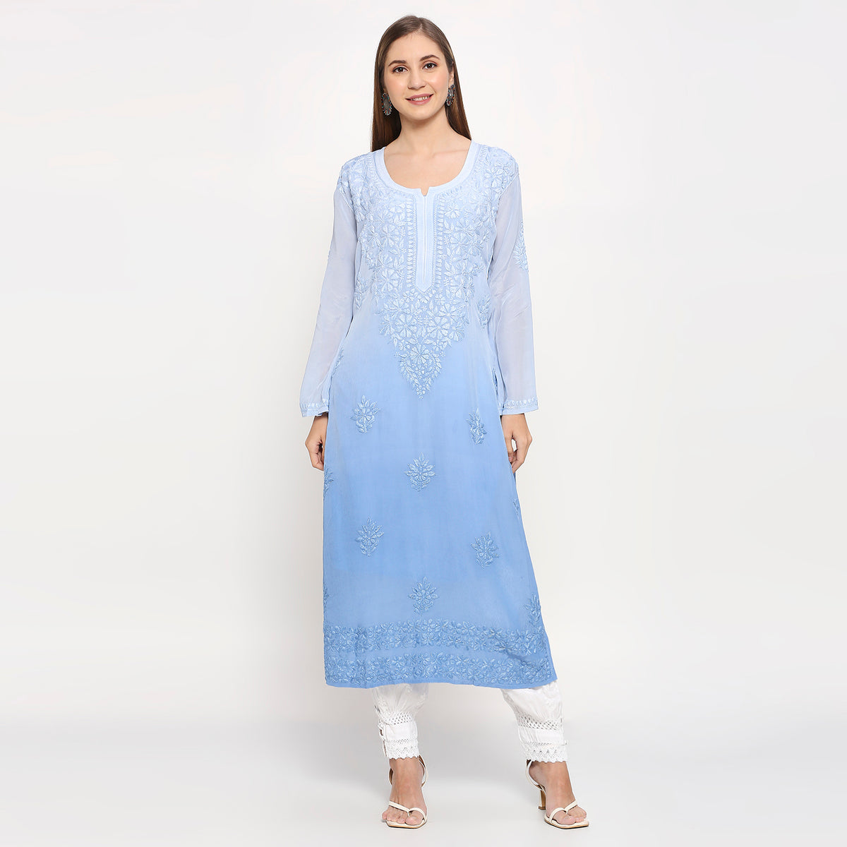 Gul Crepe Chikankari Long Kurti