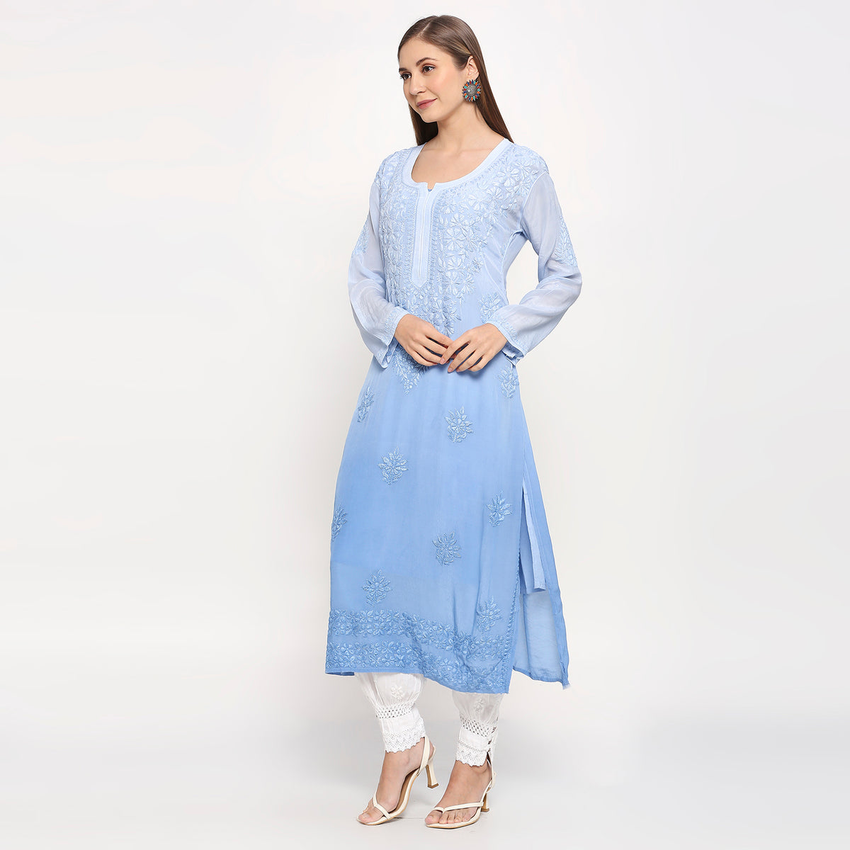 Gul Crepe Chikankari Long Kurti