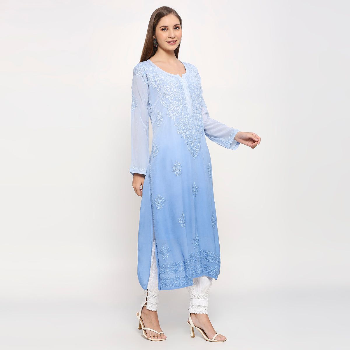 Gul Crepe Chikankari Long Kurti