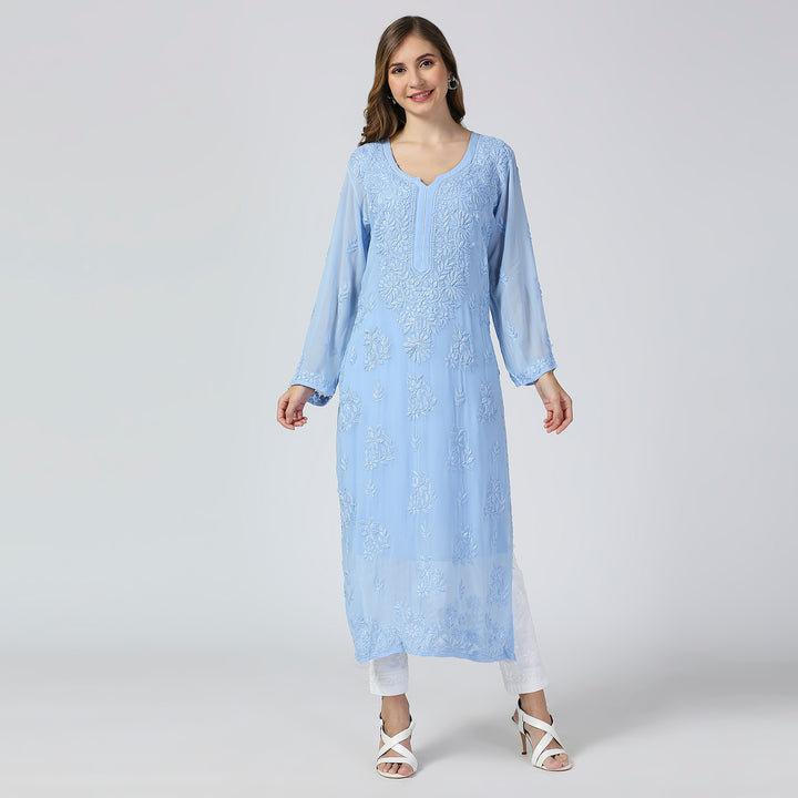 KIARA VISCOSE CHIKANKARI LONG KURTI