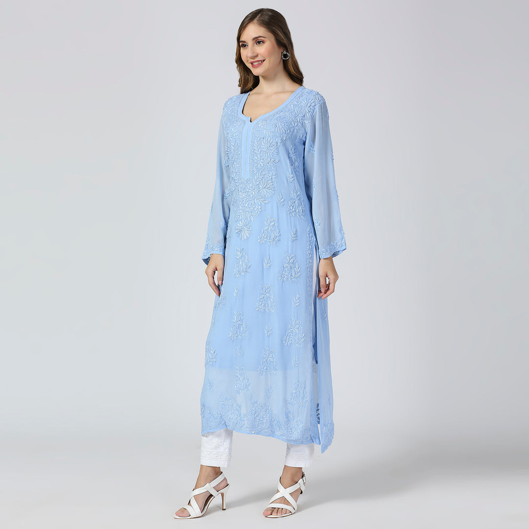 KIARA VISCOSE CHIKANKARI LONG KURTI