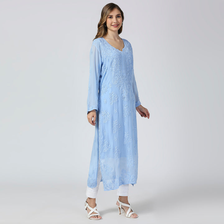 KIARA VISCOSE CHIKANKARI LONG KURTI