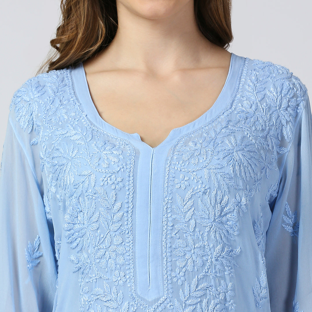 KIARA VISCOSE CHIKANKARI LONG KURTI