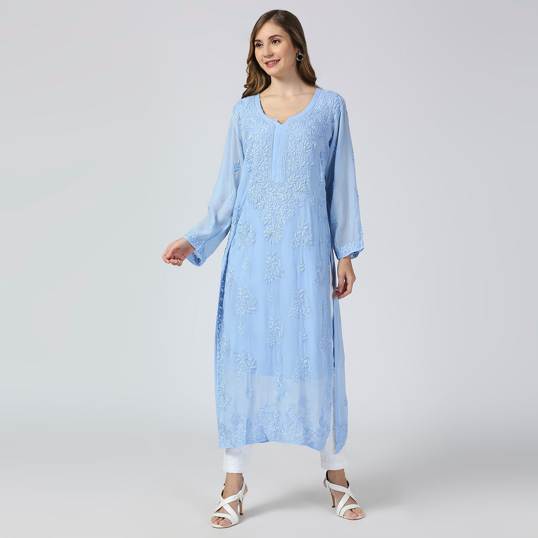 KIARA VISCOSE CHIKANKARI LONG KURTI