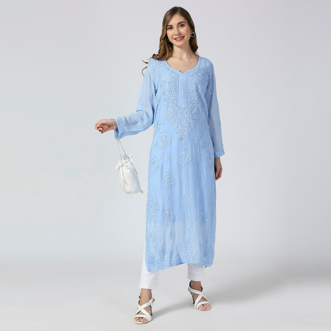 KIARA VISCOSE CHIKANKARI LONG KURTI