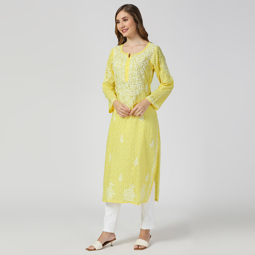 AAINA BRASSO CHIKANKARI LONG KURTI