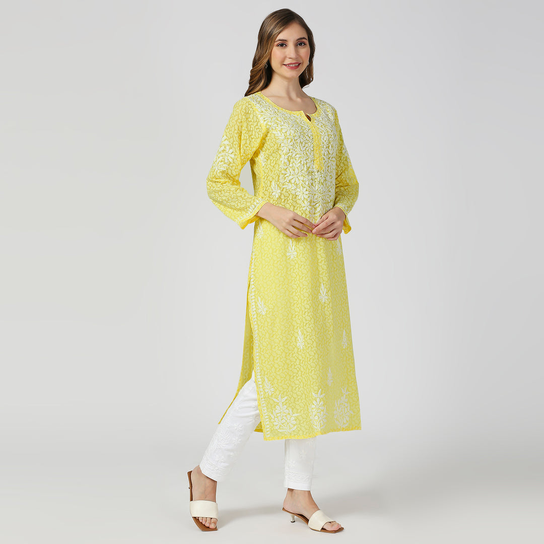 AAINA BRASSO CHIKANKARI LONG KURTI