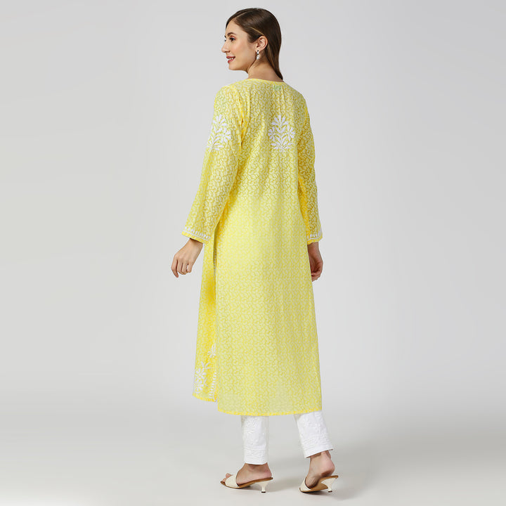 AAINA BRASSO CHIKANKARI LONG KURTI