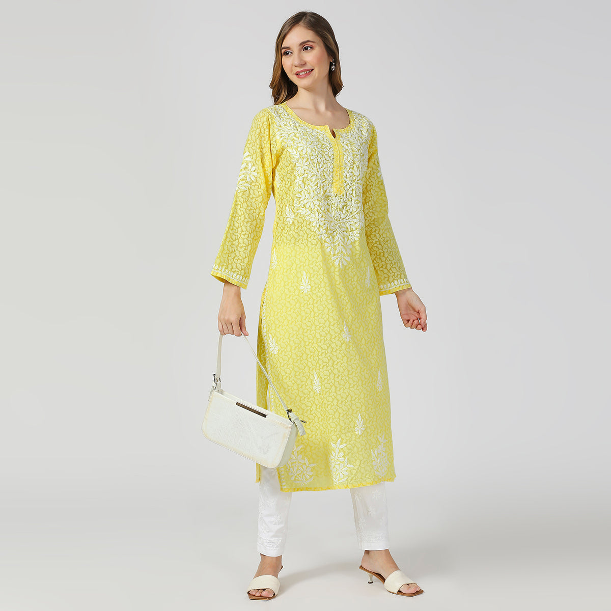 Aaina Brasso Chikankari Long Kurti