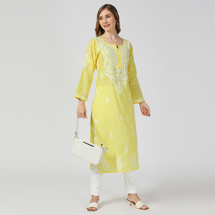 AAINA BRASSO CHIKANKARI LONG KURTI