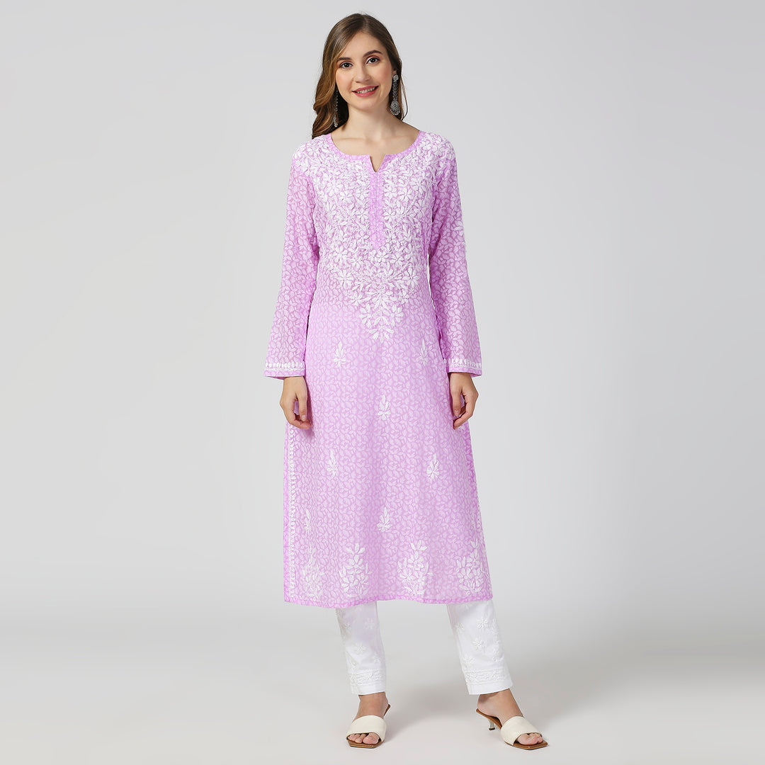 AAINA BRASSO CHIKANKARI LONG KURTI