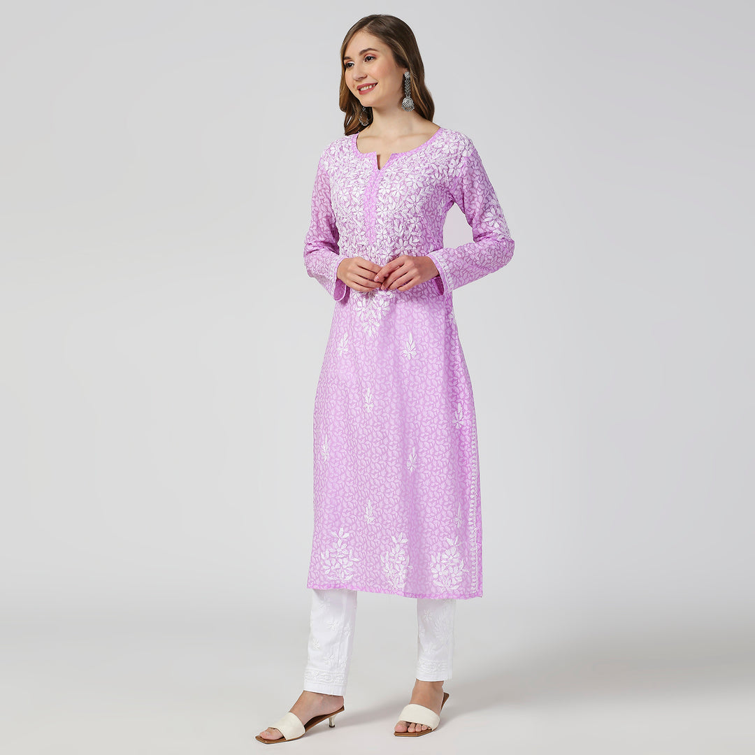 AAINA BRASSO CHIKANKARI LONG KURTI