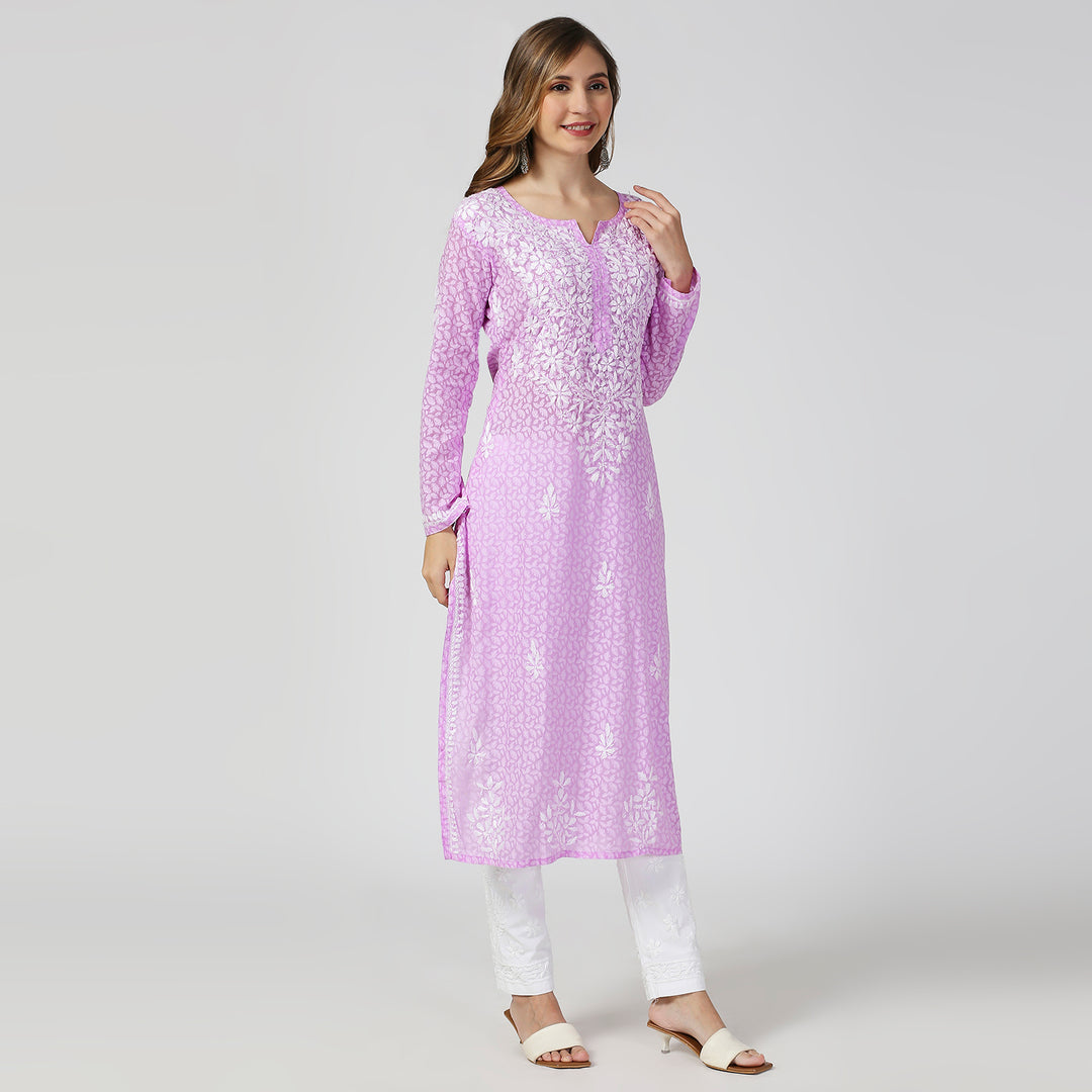 AAINA BRASSO CHIKANKARI LONG KURTI