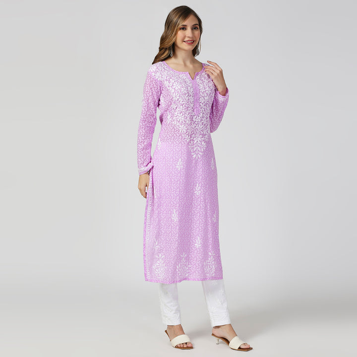 AAINA BRASSO CHIKANKARI LONG KURTI